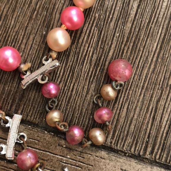 Vintage Double Stand Faux Pearls Pink & Cream Made in Japan - Picture 10 of 16